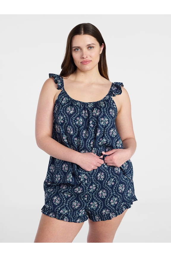 Women's Woven Sleep Cami and Shorts Set with Ruffle, 2-Piece, Sizes XS-3X