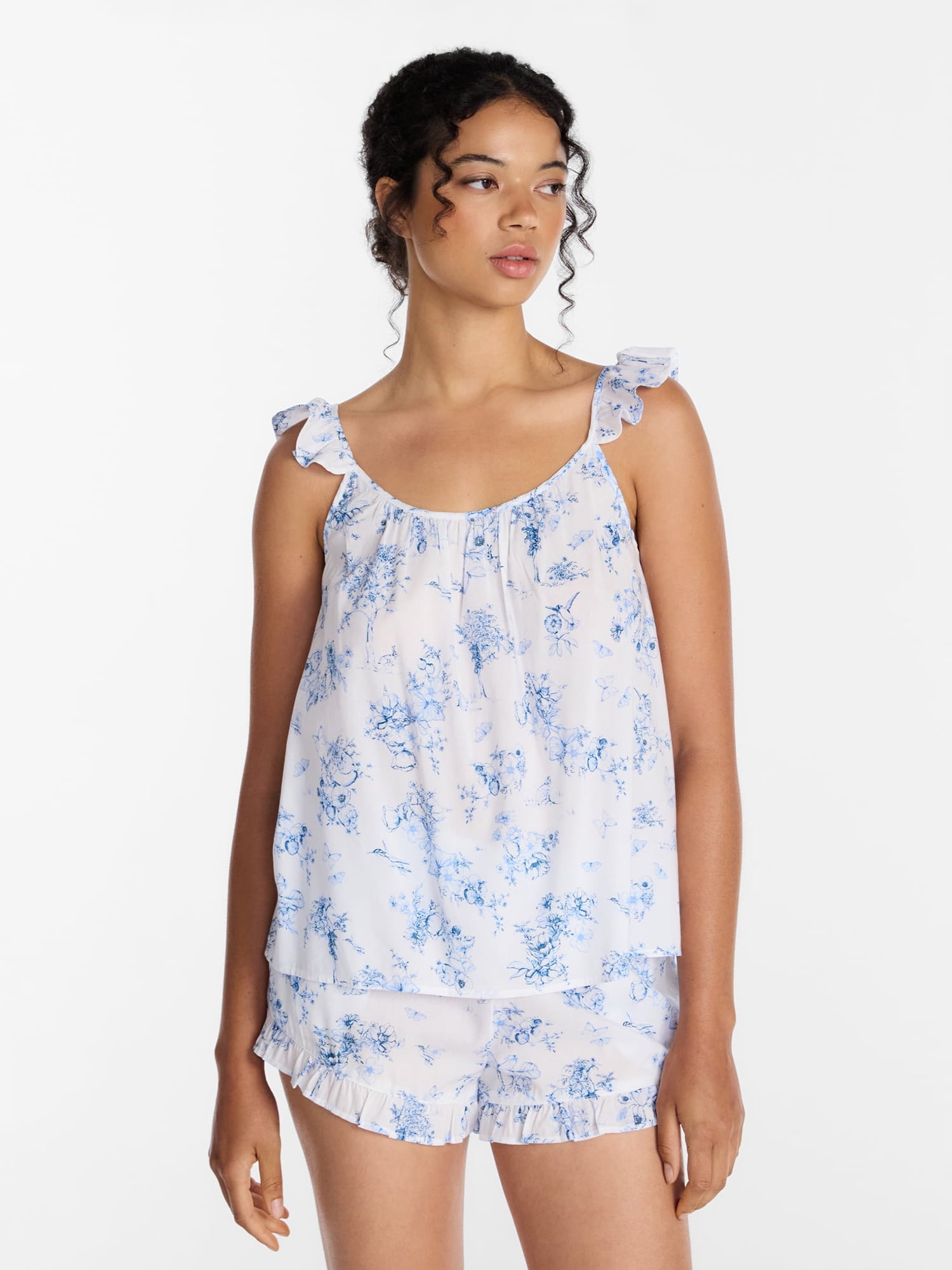 Joyspun Women's Woven Sleep Cami and Shorts Set with Ruffle, 2-Piece, Sizes XS-3X