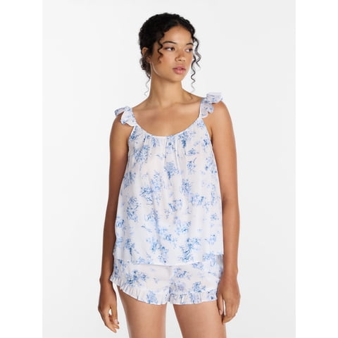 Women's Woven Sleep Cami and Shorts Set with Ruffle, 2-Piece, Sizes XS-3X