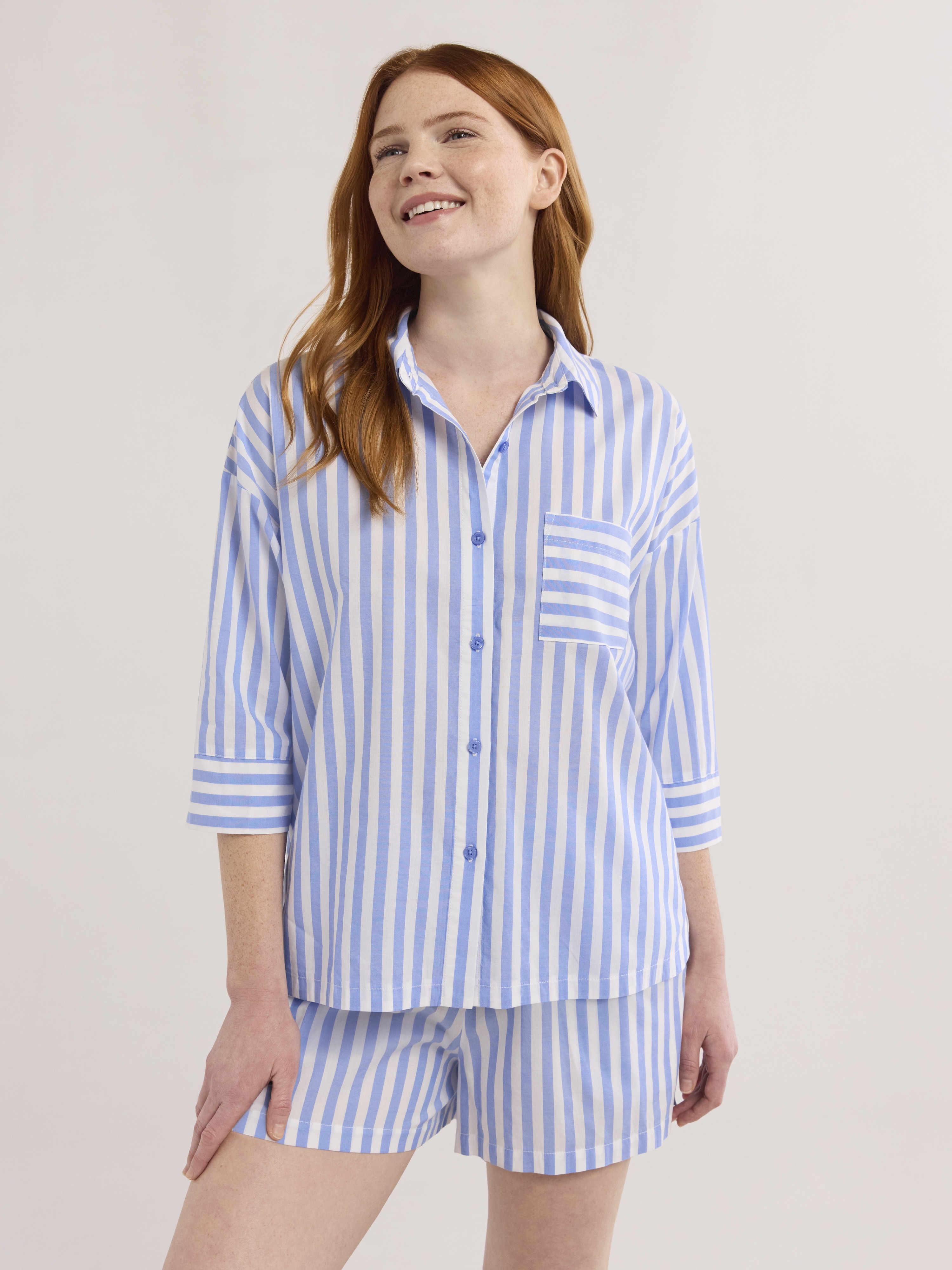 Joyspun Women's Pajama Set with 3/4 Sleeve Notch Neck Top and Boxer Shorts, Sizes XS-3X