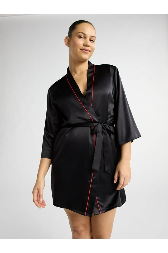 Women’s and Women’s Plus Bridal Satin Robe, Sizes XS to 3X