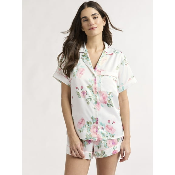 Joyspun Women’s and Women’s Plus Bridal Satin Shortie Pajama Set, Sizes XS to 3X
