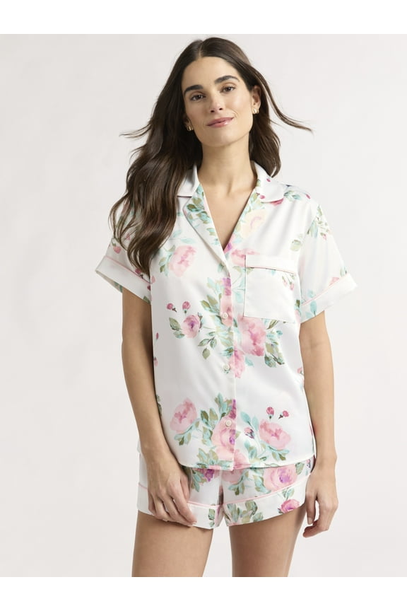 Women’s and Women’s Plus Bridal Satin Shortie Pajama Set, Sizes XS to 3X