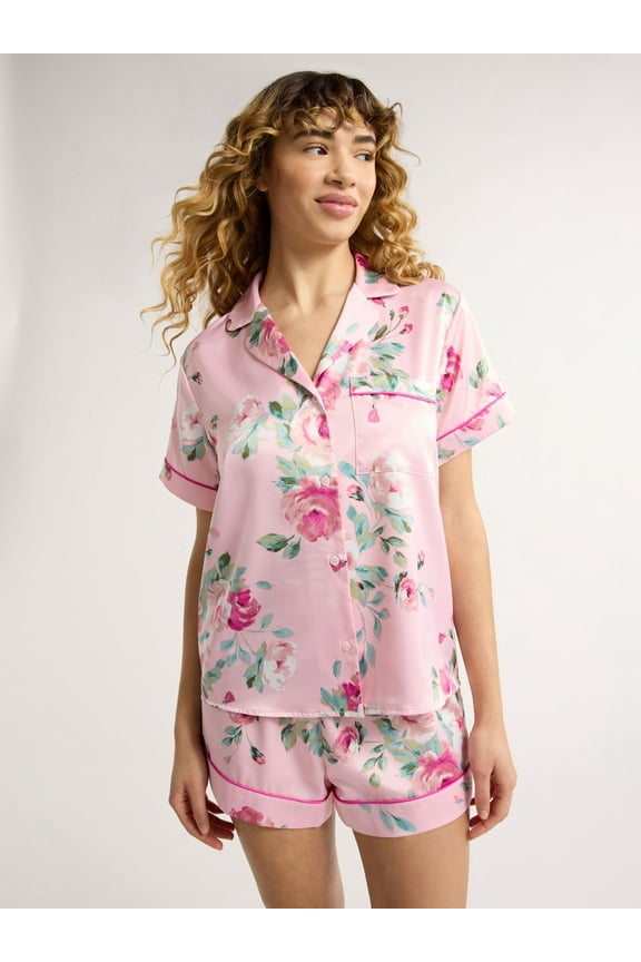 Women’s and Women’s Plus Bridal Satin Shortie Pajama Set, Sizes XS to 3X