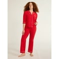 thumbnail image 1 of Joyspun Women’s and Women’s Plus Cotton Blend Notch Collar Pajama Set, 2-Piece, Sizes XS to 4X, 1 of 4