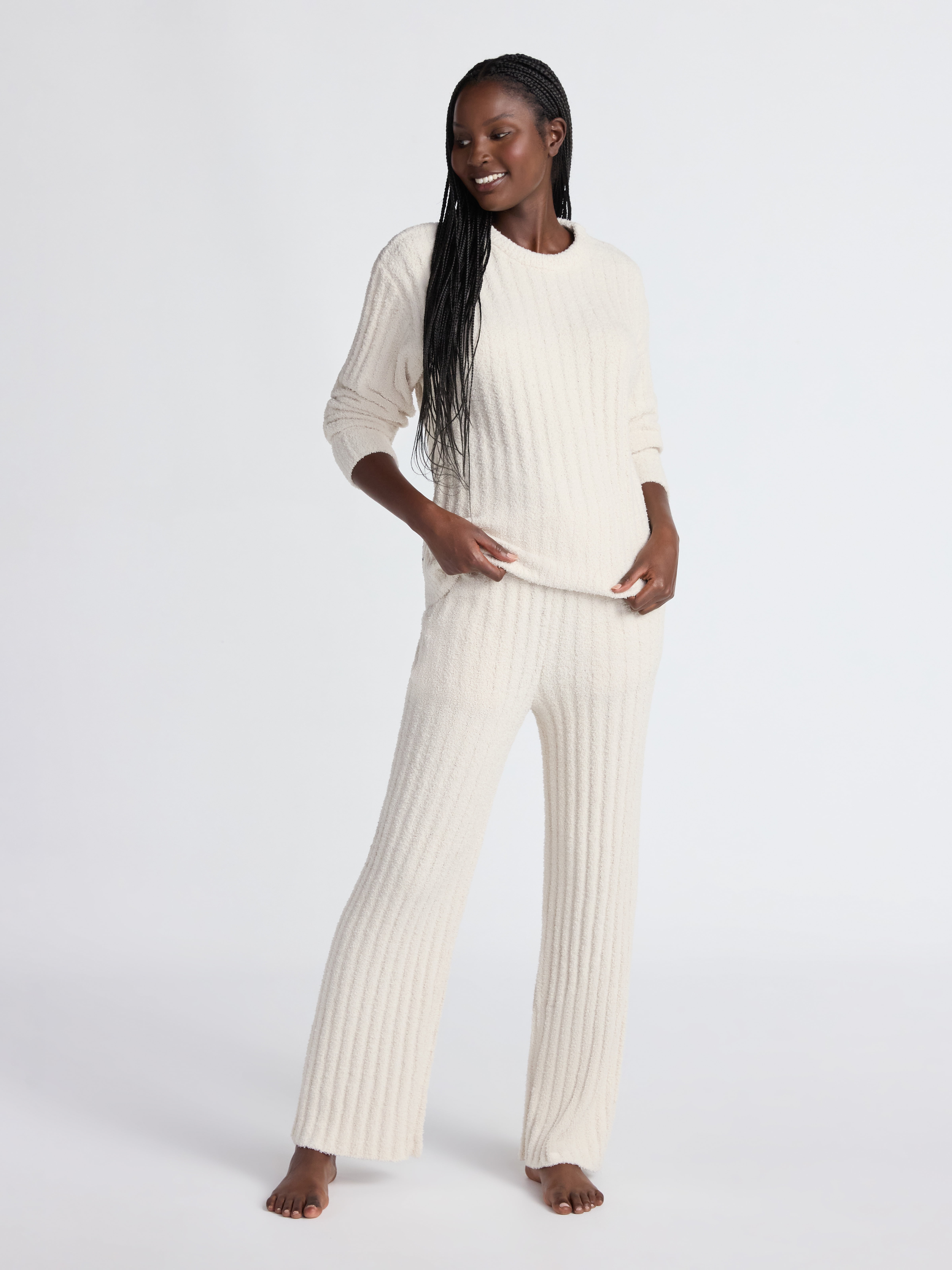 Crewneck Sweatshirt + Shorts + Wide-Leg Pants Set main image 1