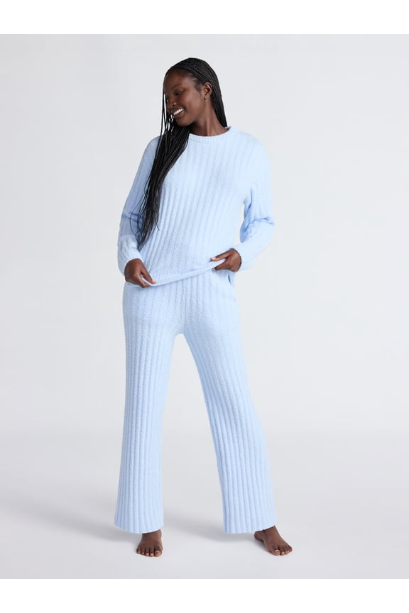 Women's Cozy Ribbed Crewneck Top and Wide-Leg Pants Set, 2-Piece, Sizes XS-3X
