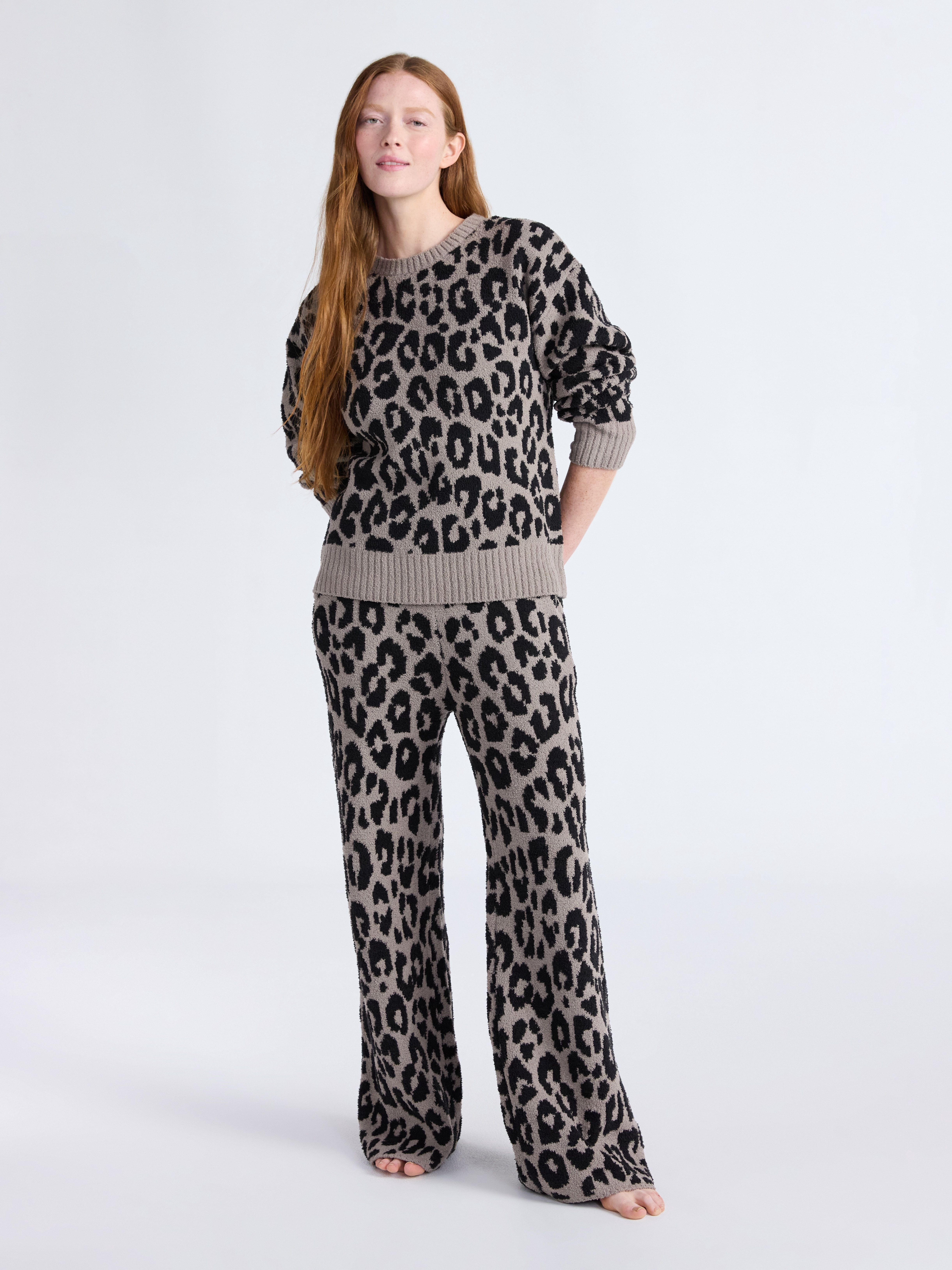 Joyspun Women's Cozy Ribbed Crewneck Top and Wide-Leg Pants Set, 2-Piece, Sizes XS-3X