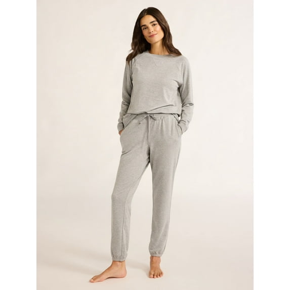 Joyspun Women's and Women’s Plus French Terry Sweatshirt and Joggers Set, 2-Piece, Sizes XS to 3X