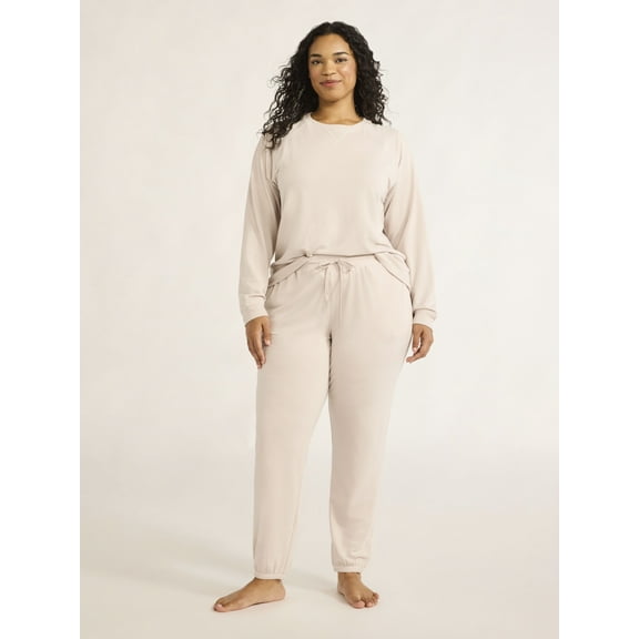 Joyspun Women's and Women’s Plus French Terry Sweatshirt and Joggers Set, 2-Piece, Sizes XS to 3X