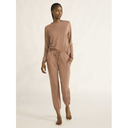 Joyspun Women's and Women’s Plus French Terry Sweatshirt and Joggers Set, 2-Piece, Sizes XS to 3X