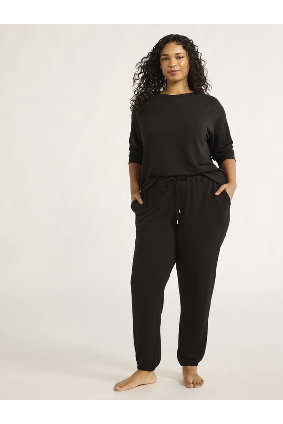 Women's and Women’s Plus French Terry Sweatshirt and Joggers Set, 2-Piece, Sizes XS to 3X