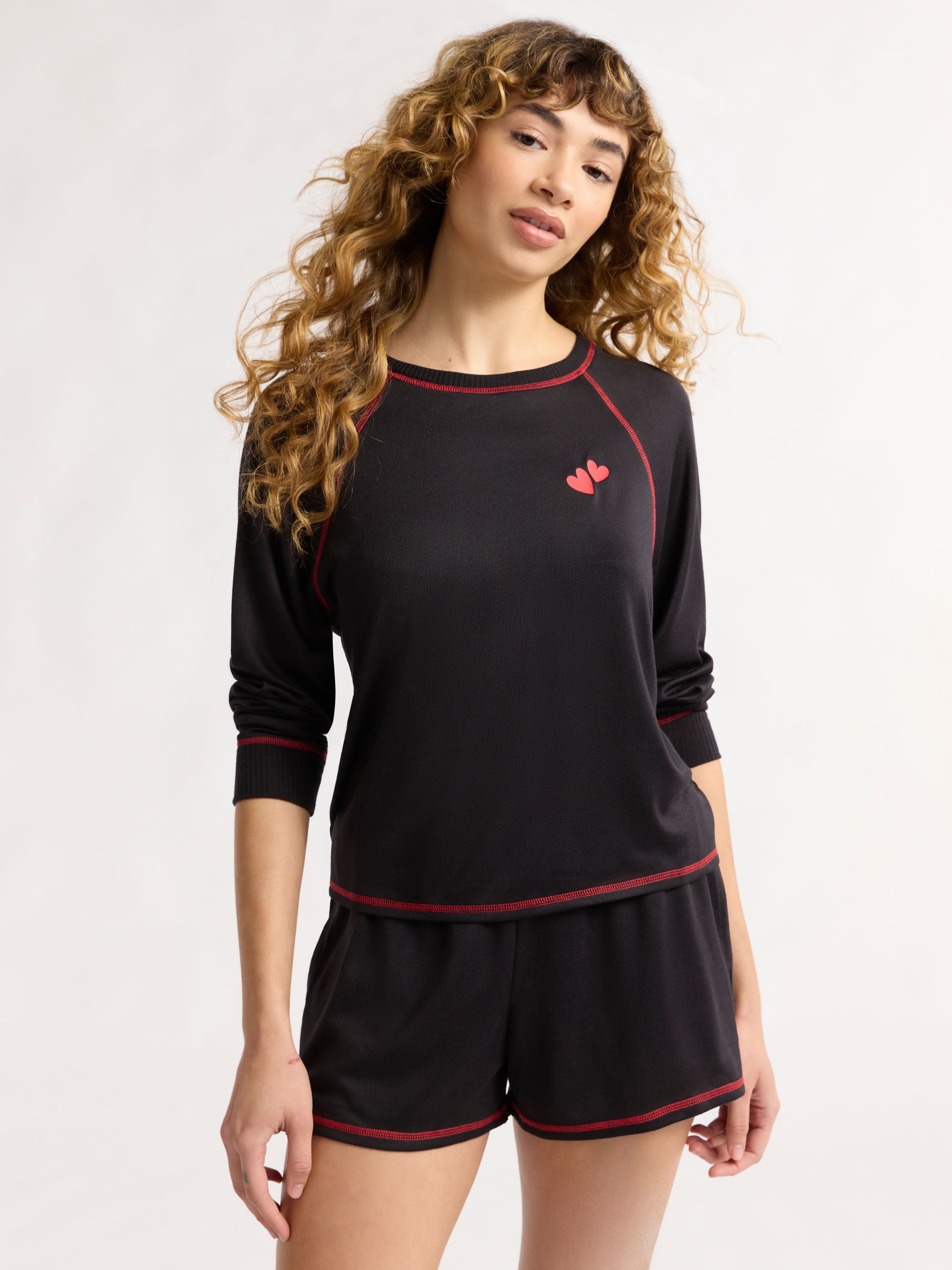 Joyspun Women's Hacci Long Sleeve Raglan Sleep Top, Sizes XS to 3X