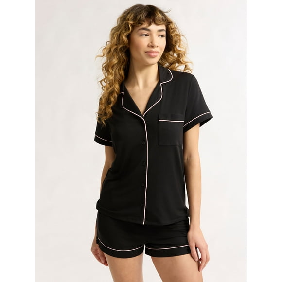 Joyspun Women's Dreamy Soft Collection Notch Collar Top and Shorts Pajama Set, 2-Piece, Sizes XS-3X