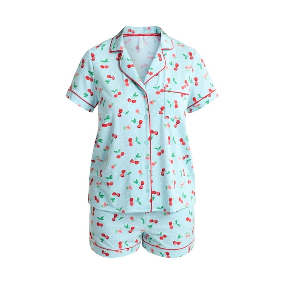 Joyspun Women's Dreamy Soft Collection Notch Collar Top and Shorts Pajama Set, 2-Piece, Sizes XS-3X