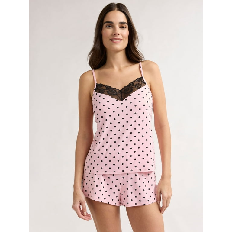 poirs mellowキャミ　ピンク Joyspun women's Short Sleeve Notch Collar Pajama Set
