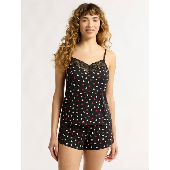 Joyspun Women’s Dreamy Soft Collection Lace Trim Knit Cami and Shorts Pajama Set, Sizes XS to 3X