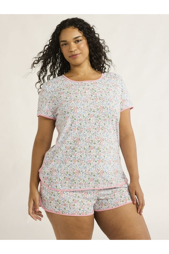 Women's and Women’s Plus Lightweight Sleep Tee and Shorts Set, 2-Piece, Sizes XS to 3X
