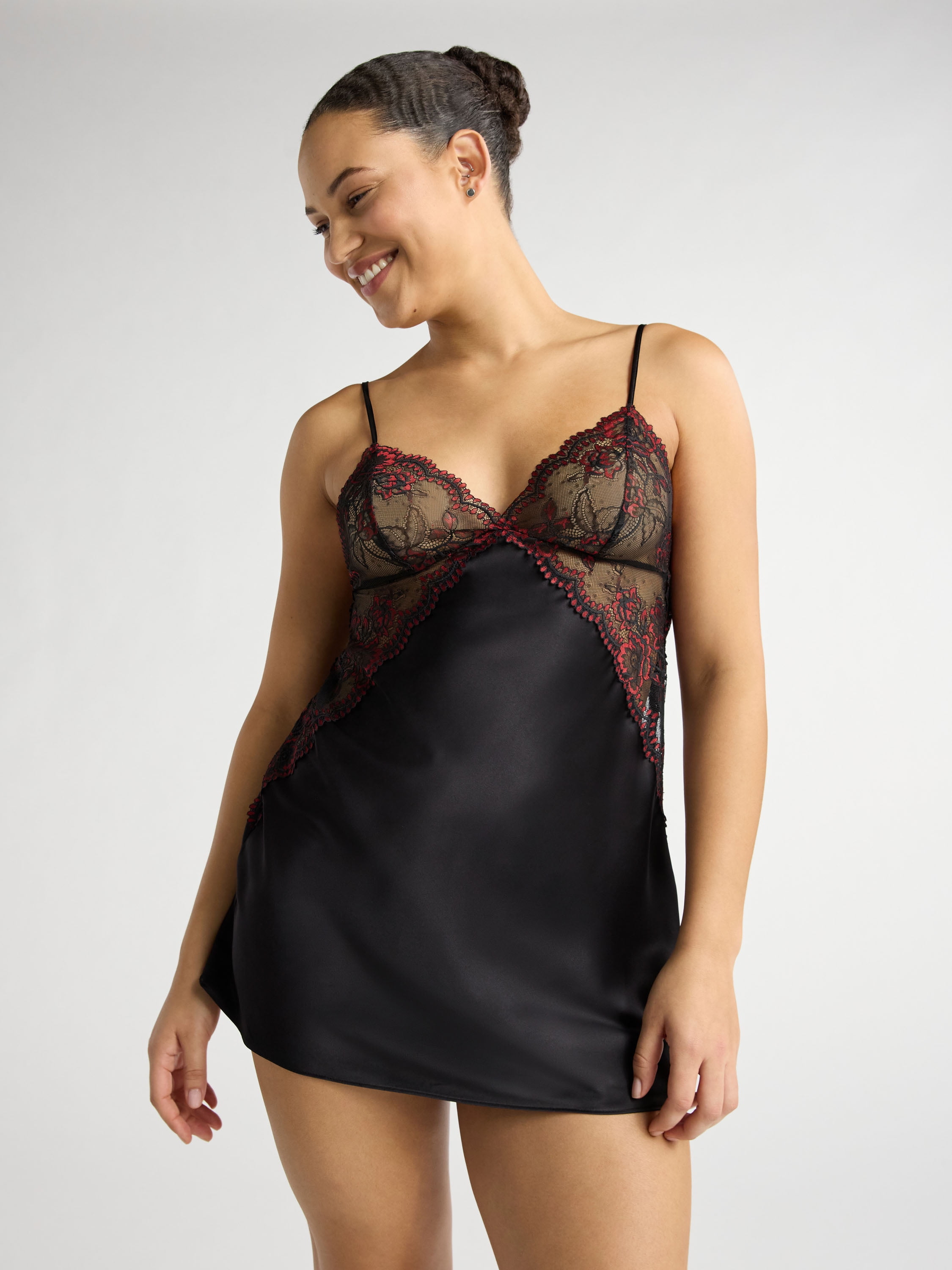 Joyspun Women's and Women's Plus Satin and Lace Bridal Chemise, Sizes ...