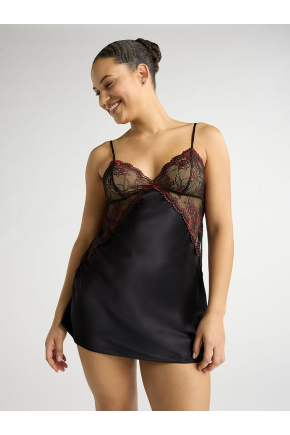 Women’s and Women’s Plus Satin and Lace Bridal Chemise, Sizes XS to 3X