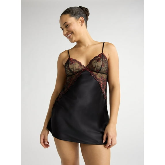 Joyspun Women’s and Women’s Plus Satin and Lace Bridal Chemise, Sizes XS to 3X