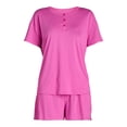 thumbnail image 1 of Joyspun Women's and Women’s Plus Sleep Henley Tee and Boxer Shorts Pajama Set, 2-Piece, Sizes XS-3X, 1 of 1