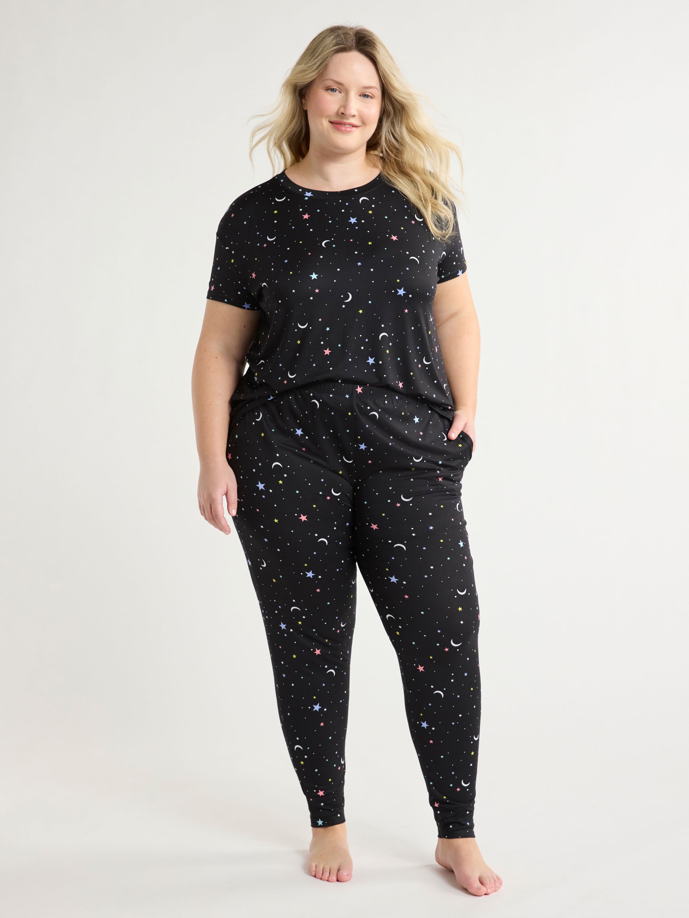 Joyspun Women's and Women’s Plus Sleep Tee and Joggers Pajama Set, 2-Piece, Sizes XS to 3X
