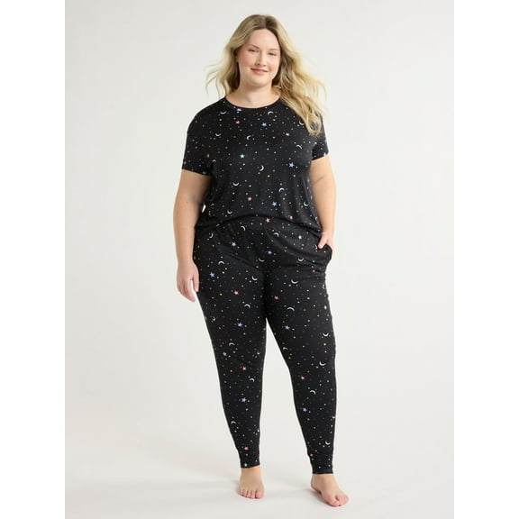 Joyspun Women's and Women’s Plus Sleep Tee and Joggers Pajama Set, 2-Piece, Sizes XS to 3X