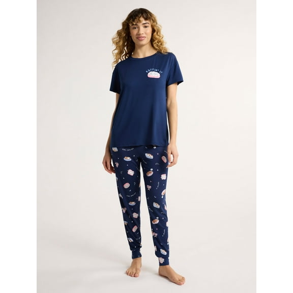 Joyspun Women's and Women’s Plus Sleep Tee and Joggers Pajama Set, 2-Piece, Sizes XS to 3X