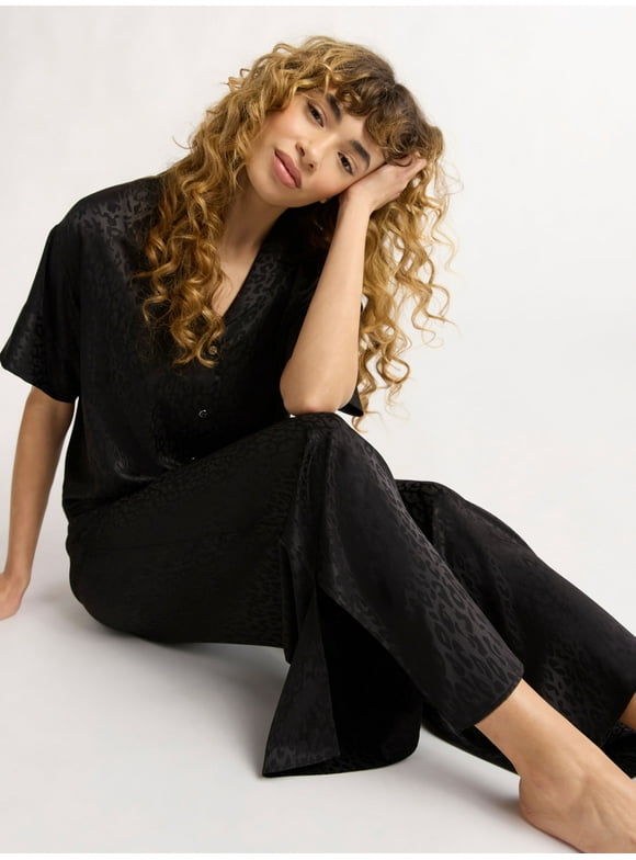 Joyspun Women’s and Women’s Plus Stretch Satin Pajama Set, Sizes S to 3X