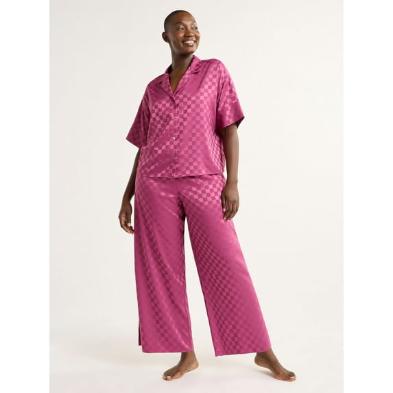 Joyspun Women’s and Women’s Plus Stretch Satin Pajama Set, Sizes S to 3X