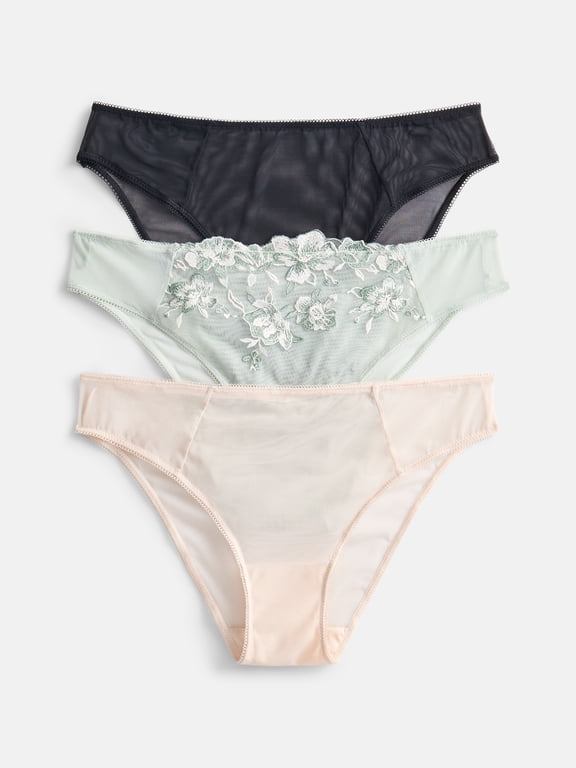Women'sEmbroidered Mesh Cheeky, 3-Pack, XS - XXXL
