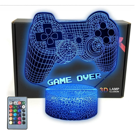 Joystick Game Over 3D Illusion Room Desk Decor Lamp Gaming Night Light with 16 Colors Change, Touch & Remote Room Decorations Toys Gifts for TV Gamer Men, Girls, Women, Teens, Boys, Kids