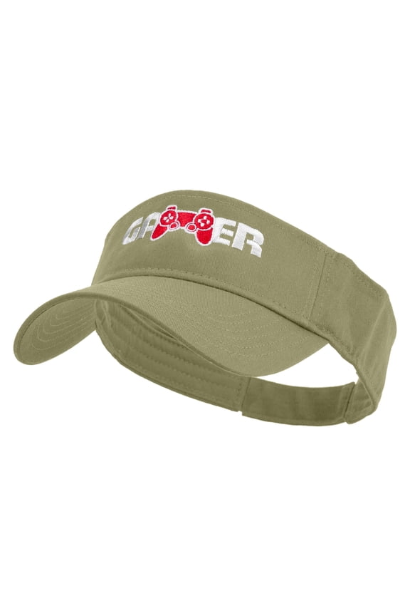 Joystick Gamer Embroidered Cotton Twill Sun Visor - Khaki OSFM