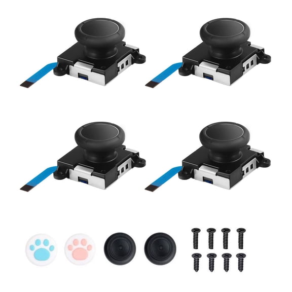 Joystick Replacement 4 Pack, Replacement Joy-stick Analog Thumb Stick for Switch Joy-con Controller & Switch Lite, Left/Right Analog Joystick with Thumbstick Grips & Screws (4pcs Black)