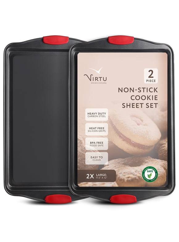 Joytable Baking Sheet Set, 2-piece Large Cookie Sheet Set with Silicone Handles, Steel Baking Pans Set, Baking Sheets for Oven,Black Baking Pan