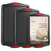 Joytable Cookie Sheet Set, Steel Baking Pans Set, Durable Baking Sheets for Oven, Cookie Sheet Non-Stick Sets For Oven, Black, 3pc