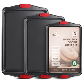 Joytable Cookie Sheet Set, Steel Baking Pans Set, Durable Baking Sheets for Oven, Cookie Sheet Non-Stick Sets For Oven, Black, 3pc