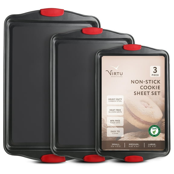 Joytable Cookie Sheet Set, Steel Baking Pans Set, Durable Baking Sheets for Oven, Cookie Sheet Non-Stick Sets For Oven, Black, 3pc