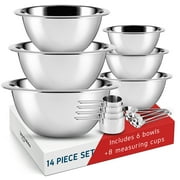 Joytable Premium Stainless Steel 6pc Mixing Bowls with Measuring Cup Set, Nesting Mixing Bowls