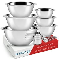 Joytable Premium Stainless Steel 6pc Mixing Bowls with Measuring Cup Set, Nesting Mixing Bowls