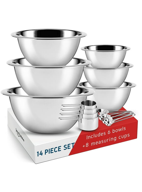 Joytable Premium Stainless Steel 6pc Mixing Bowls with Measuring Cup Set, Nesting Mixing Bowls
