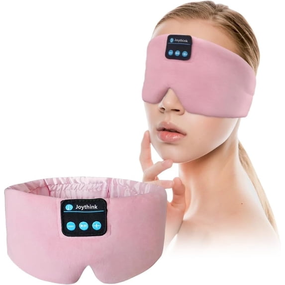 JOYTHINK Bluetooth 5.3 Sleep Mask Pink Silk Headband Earphones for Side Sleepers Light Blocking
