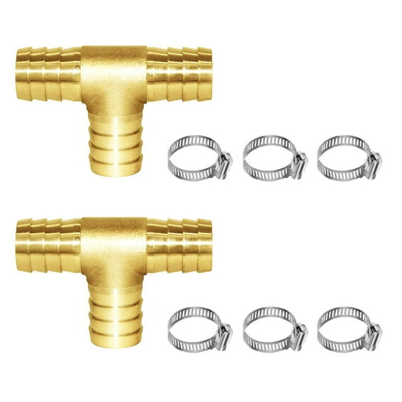 Joytube 2Pcs 5/8" Barb OD Tee T 3 way Union Fitting Intersection/Split Brass Water/Fuel/Air