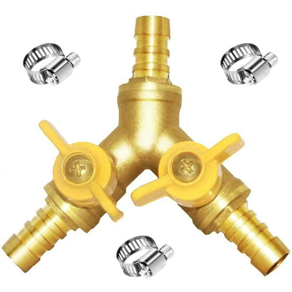 Joytube 3/8" ID Hose Barb Y Shaped Type 3 Way Brass Shut Off Ball Valve Fitting Large Flow Upgraded Version
