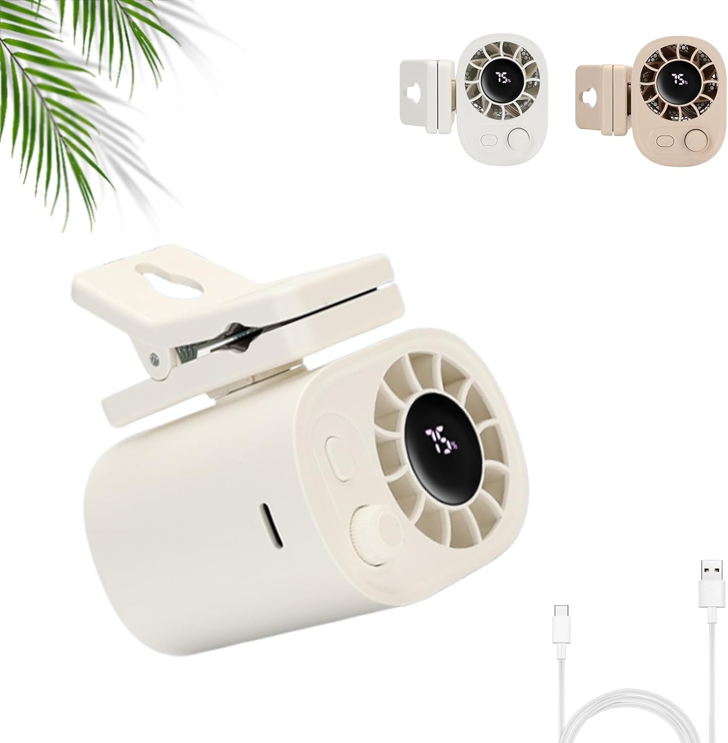 Ventilateur De Voiture à Clip Joytutu - 100 Vitesses, écran LED, Batterie 1800mAh, Rotation 360°, USB-C