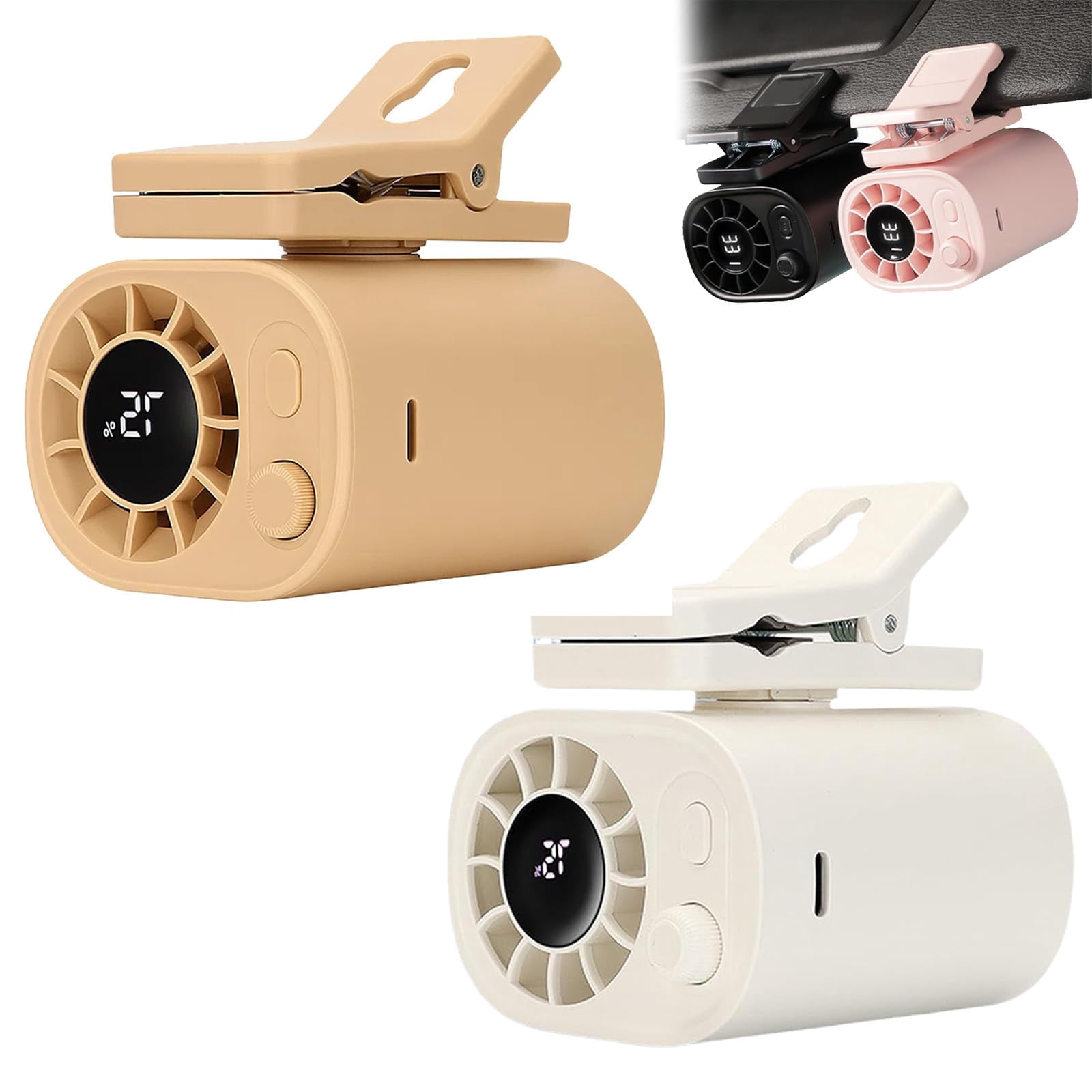 Joytutu Car Clip on Fan with LED Display - 360° Rotation, 1800mah ...