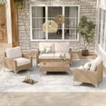 thumbnail image 1 of Joyure 4-Piece Patio Furniture Set,Outdoor Wicker Patio Conversation Set with Tempered Glass Table,All-Weather Rattan Sectional Loveseat&Chairs with Thick Cushions for Garden,Deck,Backyard-Beige, 1 of 8