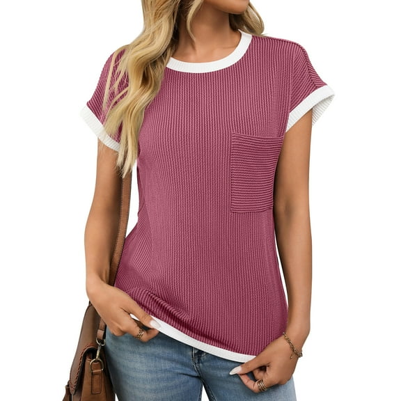 Joyutrip Women Front Pocket Short Sleeves Round Neck Casual T-Shirt Top