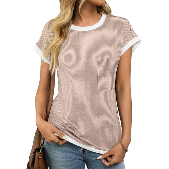 Joyutrip Women Front Pocket Short Sleeves Round Neck Casual T-Shirt Top